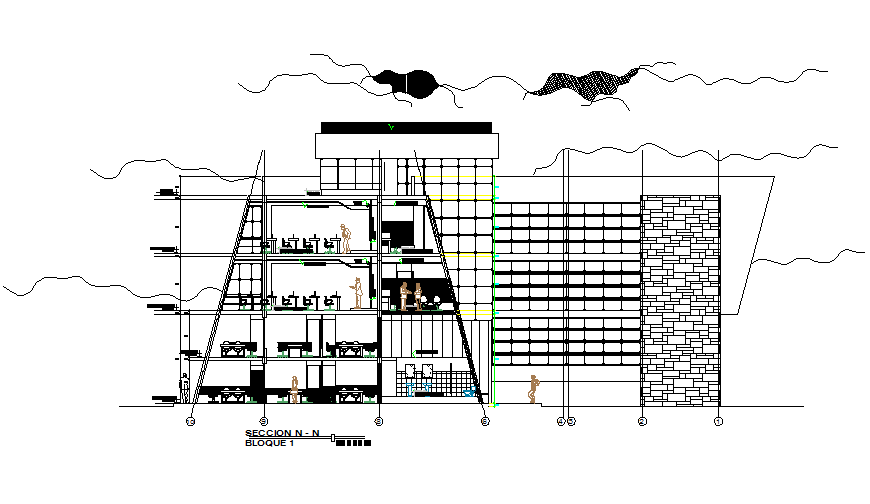 Administration center Section N-N’ plan detail dwg file