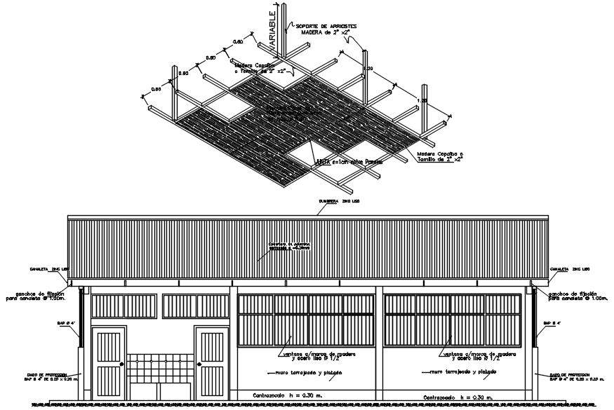  Autocad drawing of bungalow elevation
