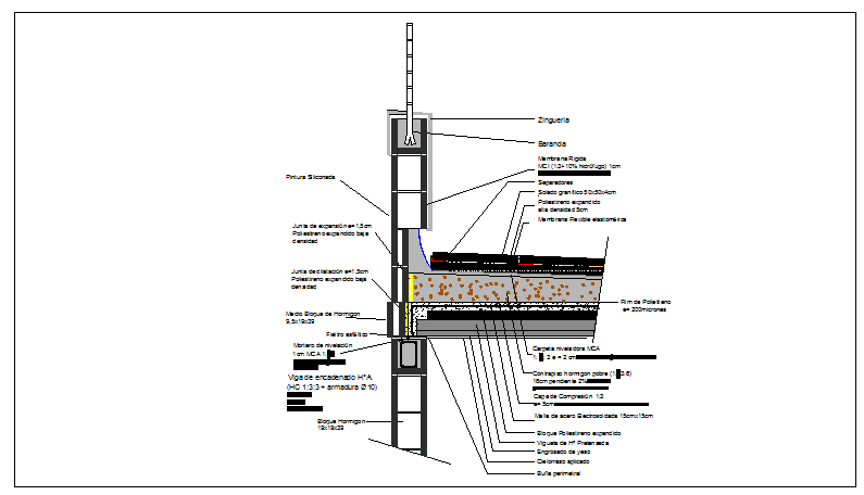 Beam, column, floor slab connection, Monolithic connection section view dwg file