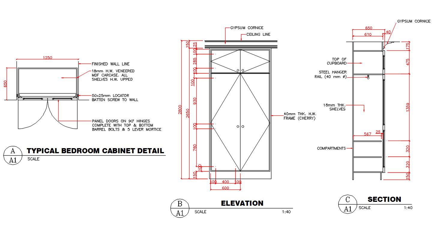  Bedroom Cabinet Free CAD Drawing