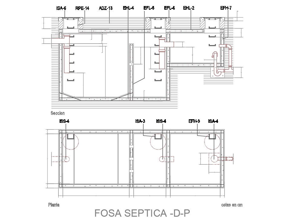 Departure For Septic Tank Washer Plan and Section with DWG File