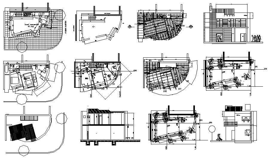 Dwg file of commercial complex with elevations