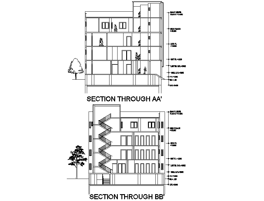  Education center section plan detail dwg file