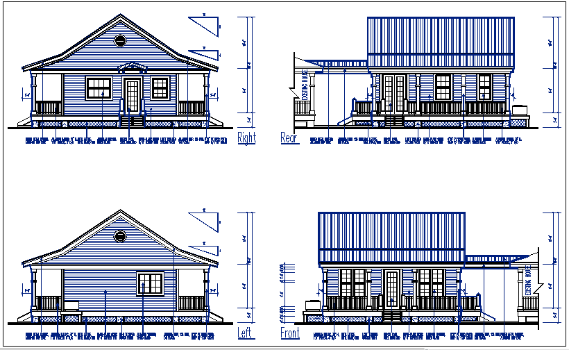 Elevation view of bungalow detail dwg file