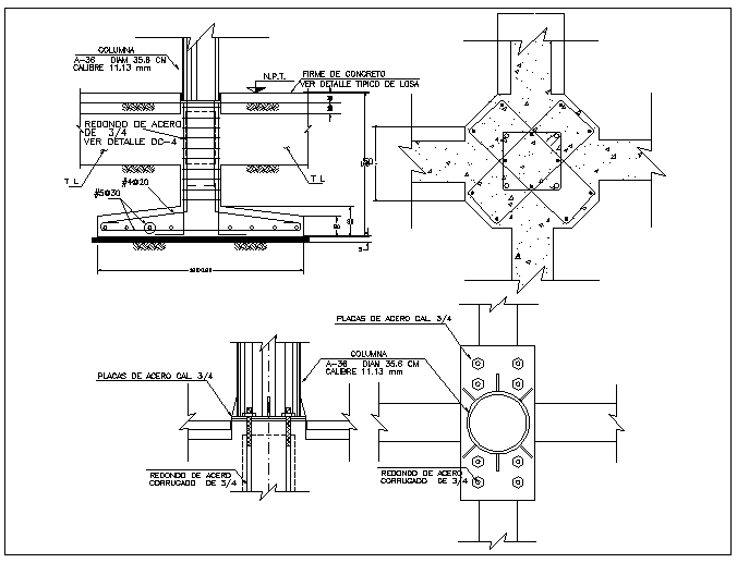 Foundation & column connection section elevation view detail dwg file