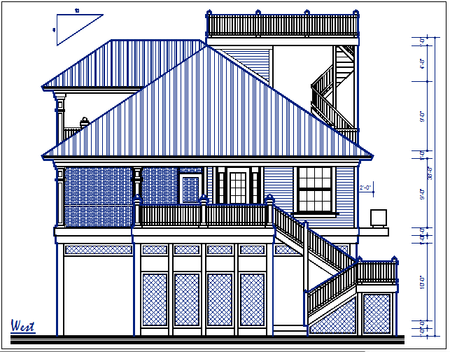  Front elevation view of bungalow dwg file