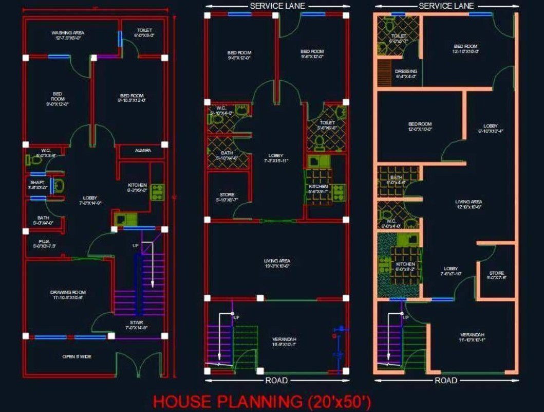 House Architectural Planning Floor Layout Plan 20'X50' .