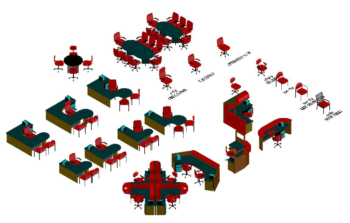 Office Table and Chair 3D CAD Model in DWG Drawing File