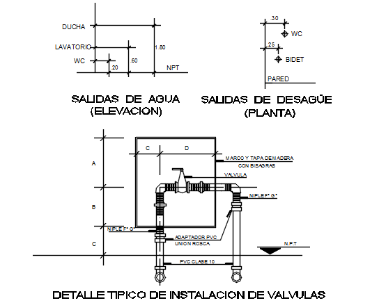 Plumbing design plan and elevation detail dwg file