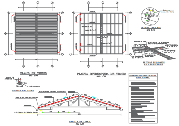 Roof working plan and section plan detail dwg file