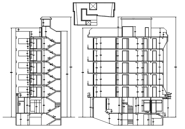  Sectional elevation of house in dwg file