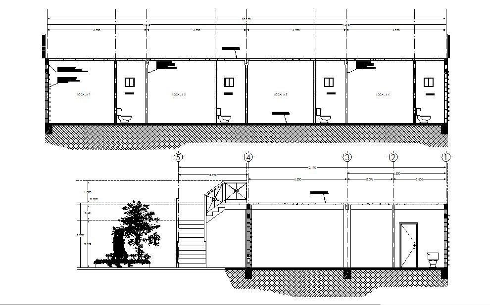 Sections of the retail store in dwg file