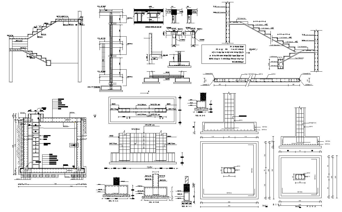 Stair Column Underground Water Tank Bars Structure Drawing