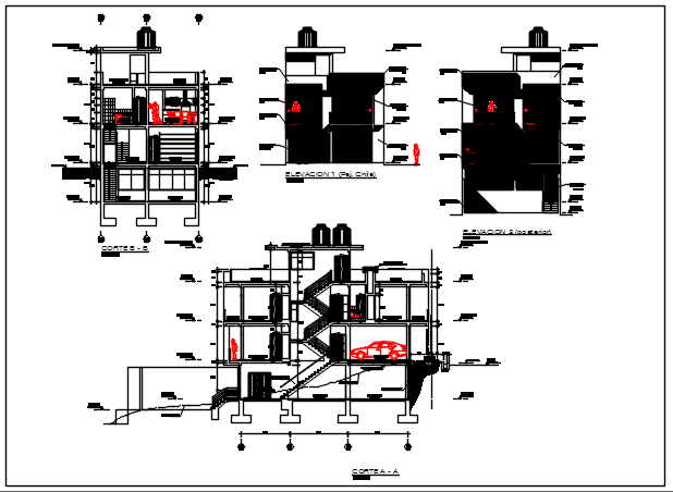 Stair elevation plan and section plan detail dwg file