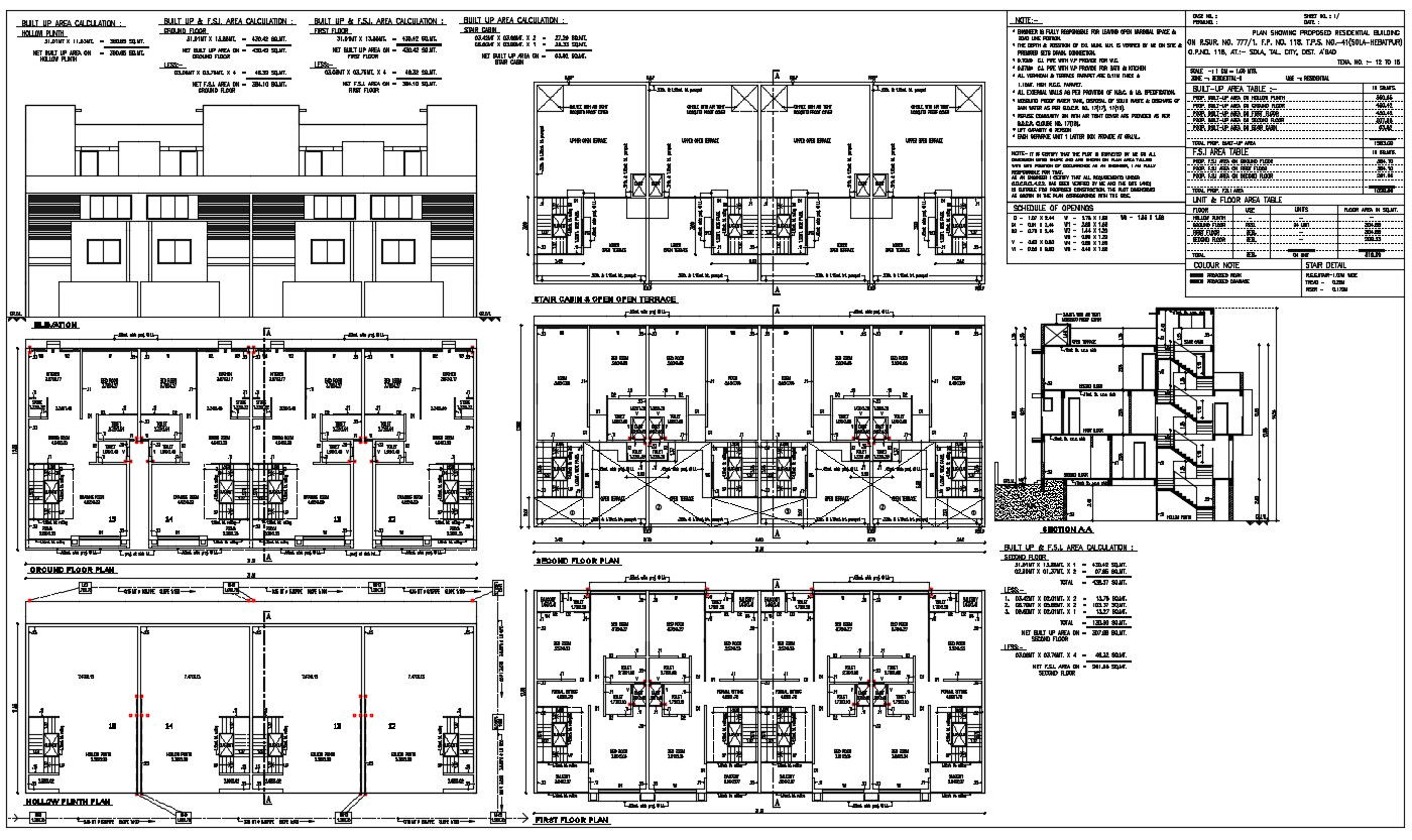 Submission Drawing Of Row House Building With Calculation AutoCAD File