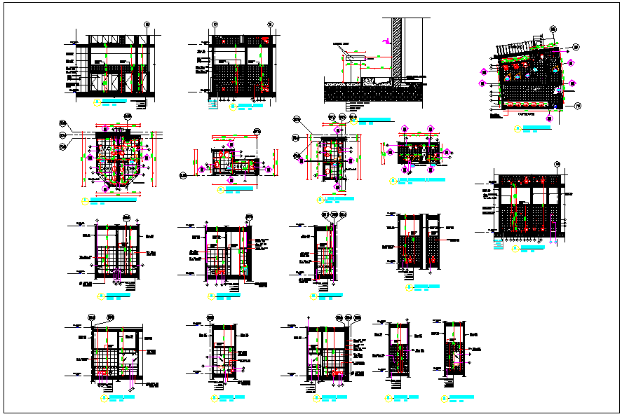 Toilets room planning elevation section plan dwg file