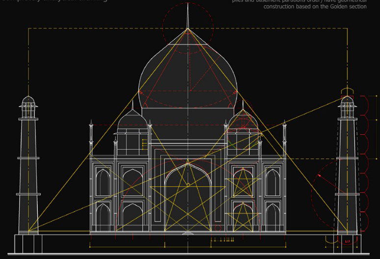 Taj Mahal Architectural Elevation and Golden Ratio DWG Drawing File