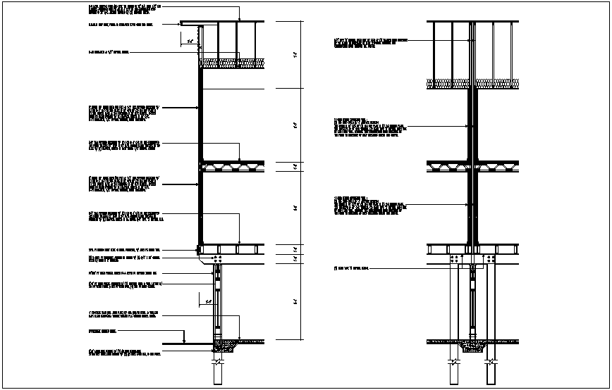 Wall roof connection section view detail dwg file