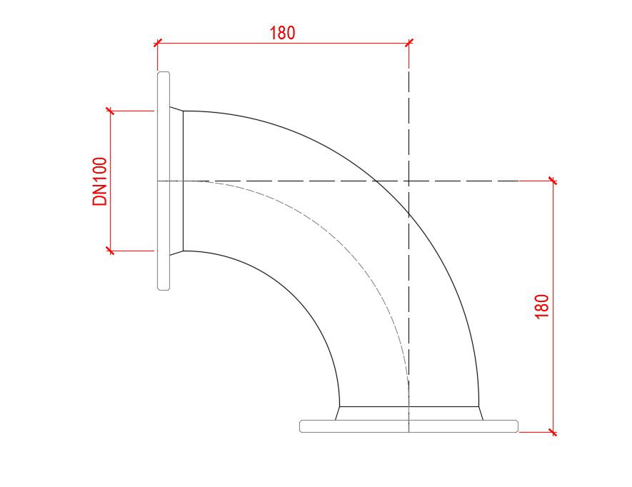 flanged bend 90° ductile iron DN100mm