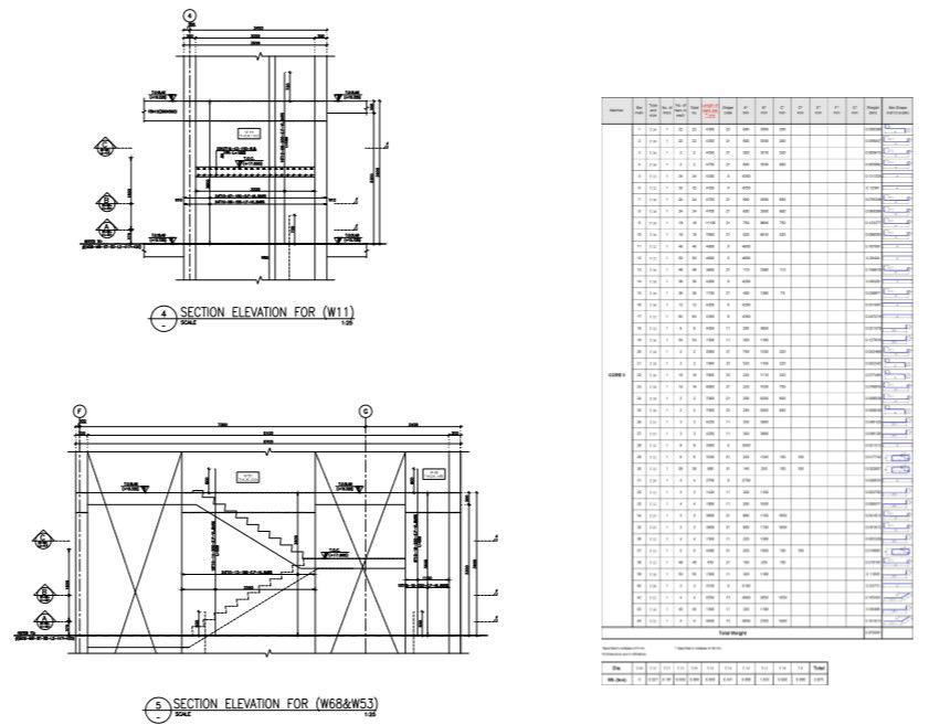 structural detail plan with section and elevation .