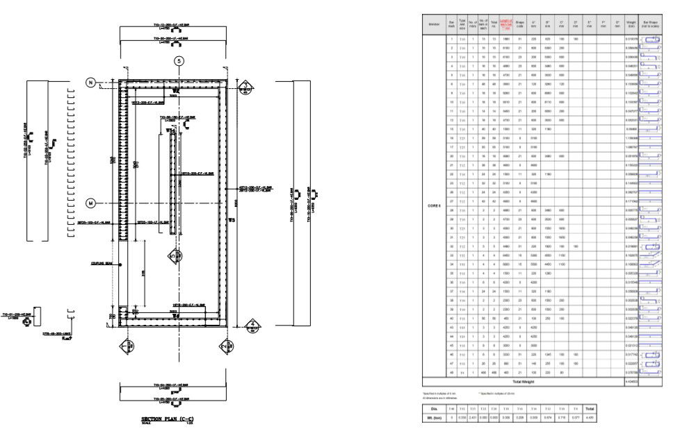 structural detail plan with section and elevation .