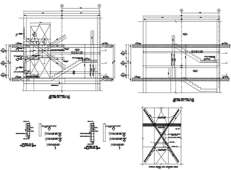 structural detail plan with section and elevation .
