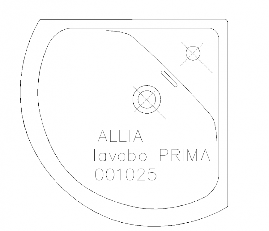 . Corner washbasin drawing in AutoCAD dwg file.