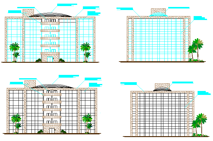 Elevation of high rise building design drawing