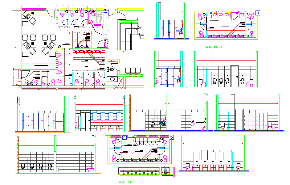 Bathroom and toilet sanitary DWG with 2D elevation sanitary blocks