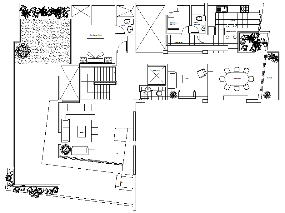 Pent House CAD Drawing with 2D Plan and Furniture Details DWG file