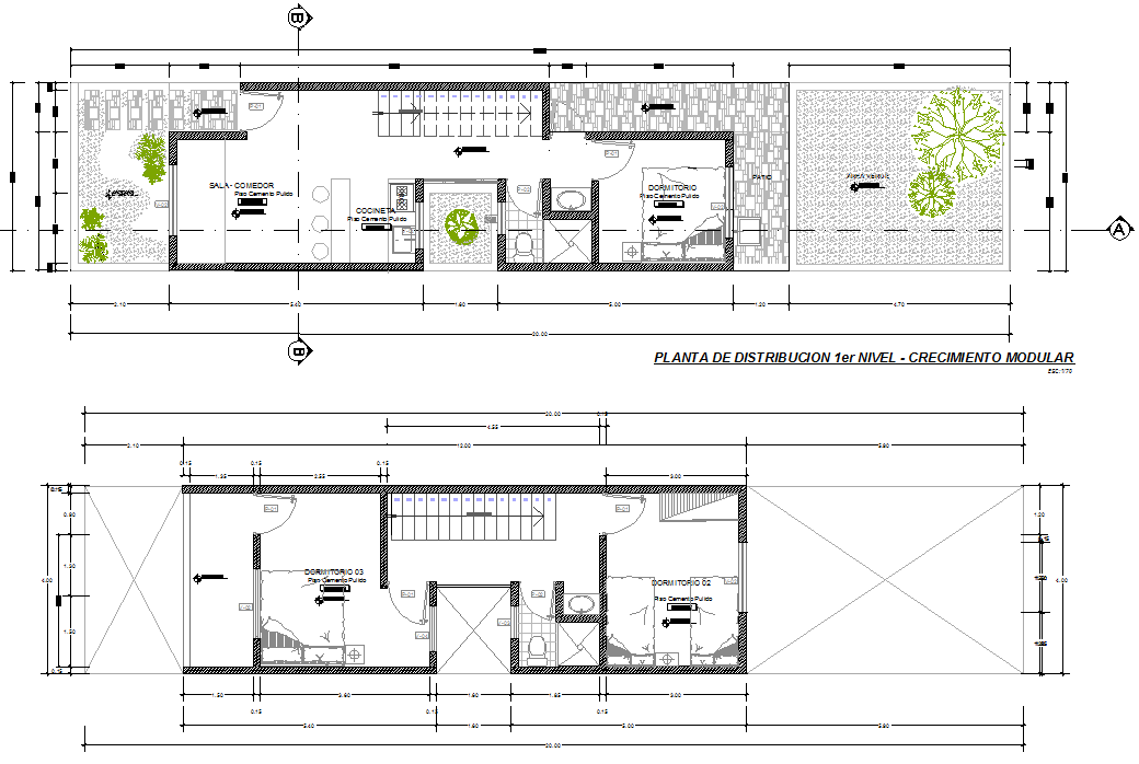 Row house plan 2D cad drawing is given in this cad file design