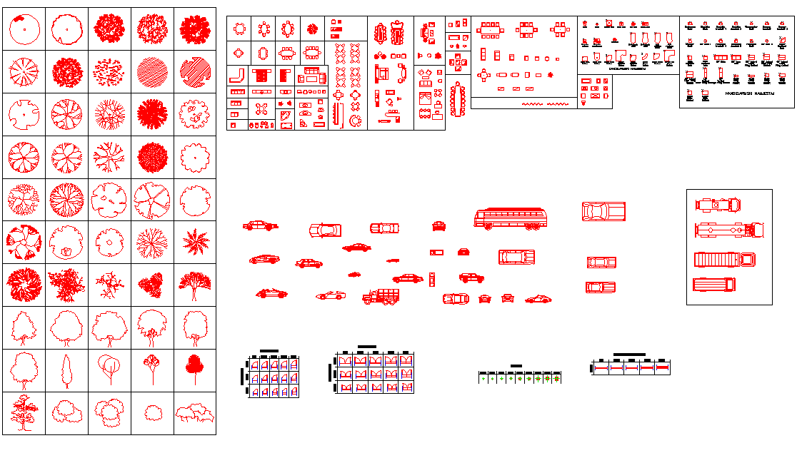 CAD Blocks DWG Drawing for Furniture, Trees, and Vehicle Layouts