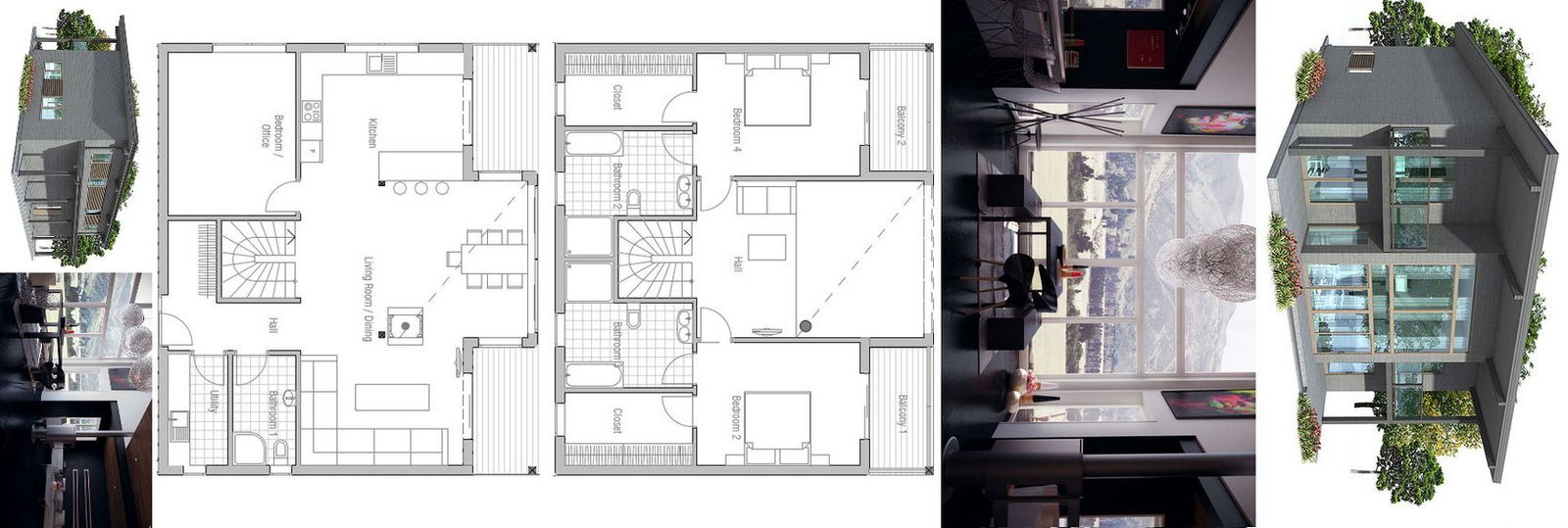 Duplex House Design DWG with Hall, Bedroom, Kitchen , Balcony Layout