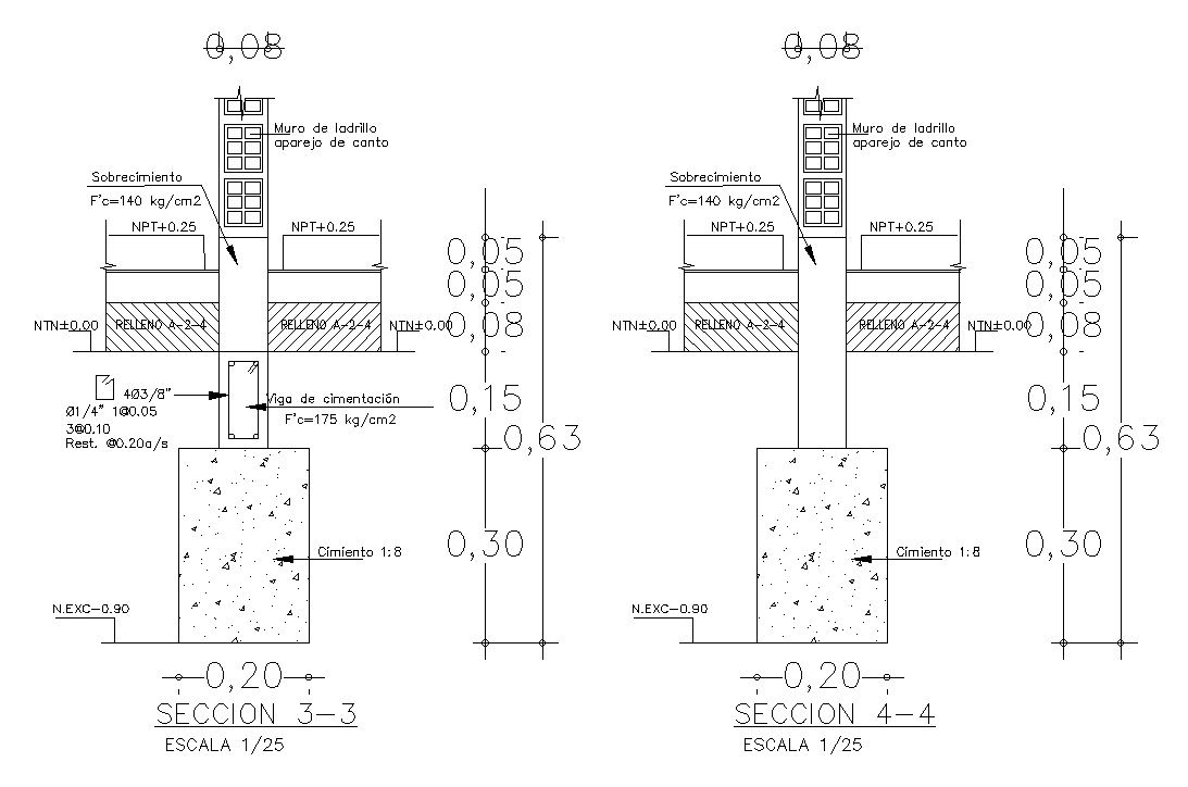 0.20X0.30 Foundation Section Drawing Download DWG File