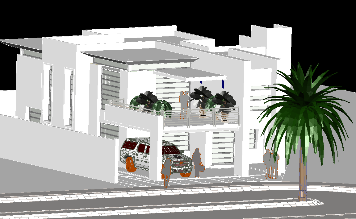 3D Modern Bungalow AutoCAD DWG Drawing with Exterior View Design