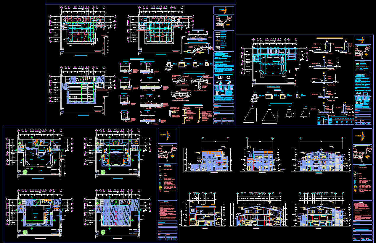 Bungalow AutoCAD DWG File with Floor Plans and Structural Layouts