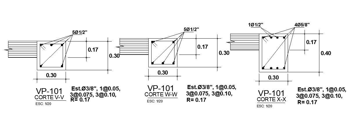 0.30X0.40 mm Column Drawing Free Download DWG File