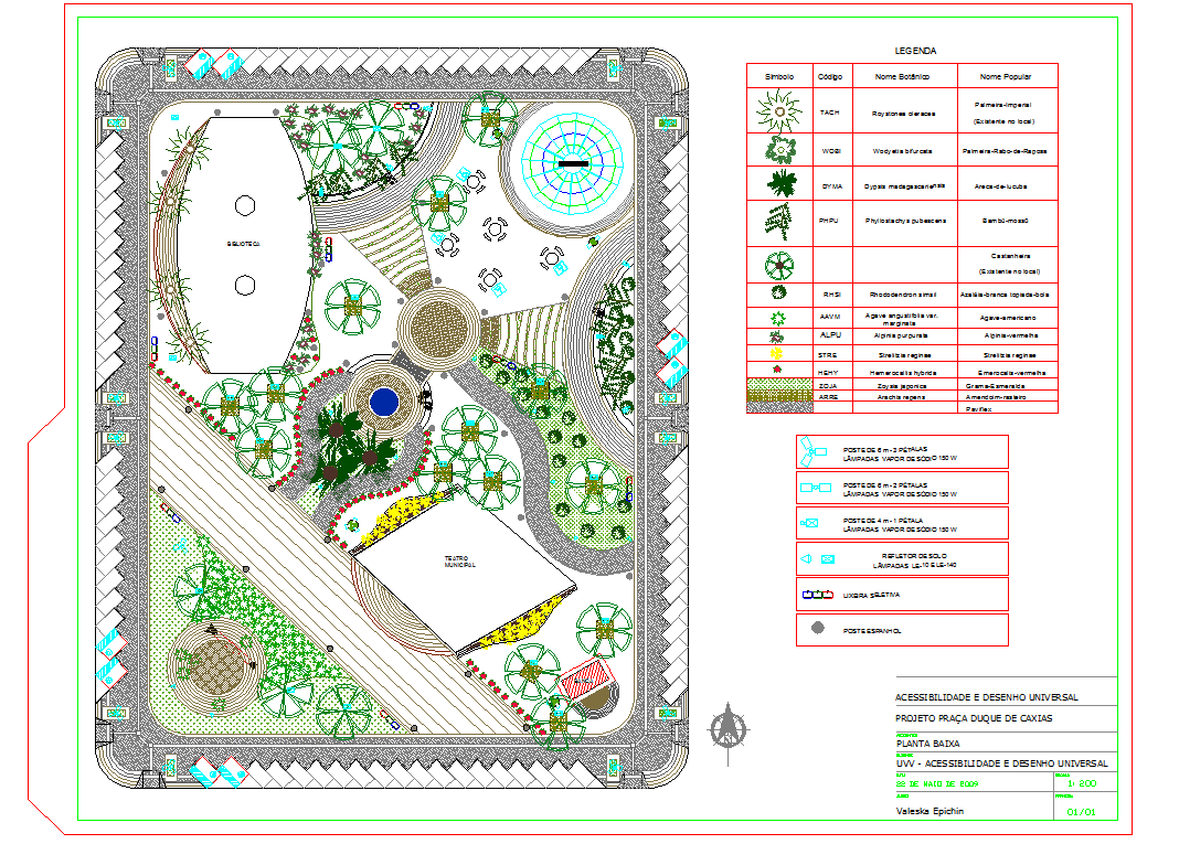 Landscape Plant Project Layout with Tree Symbols and Lighting Details