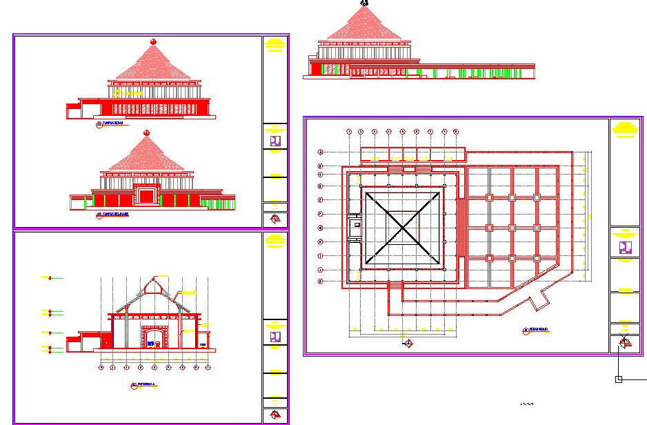 Mosque AutoCAD DWG File with Roof Plan and Elevation Design Details