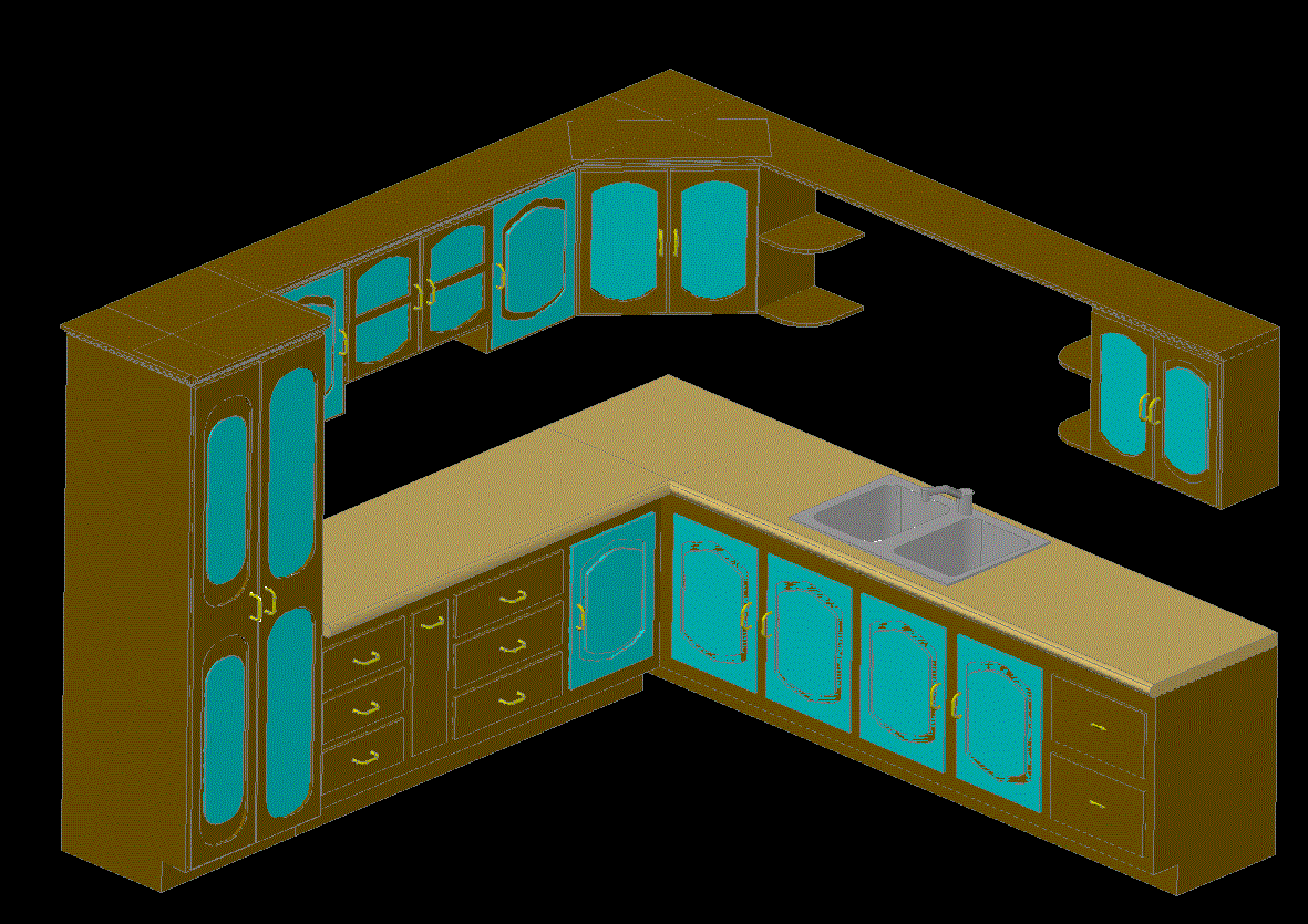 3D Kitchen Design CAD Drawing Available in DWG File for Interiors