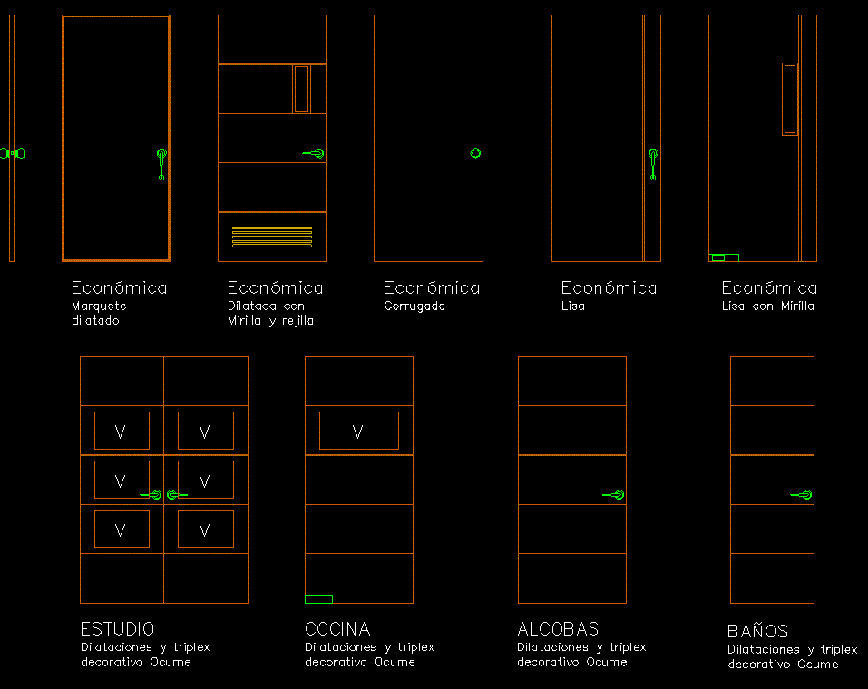 Door 2D AutoCAD Drawing File with Wooden and Glass Door Designs