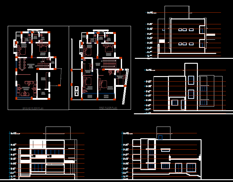 Modern House Design CAD Drawing with Floor Plan and Elevation Details