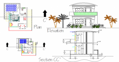 Bedroom Interior 2D CAD Drawing with Plan Section and Elevation
