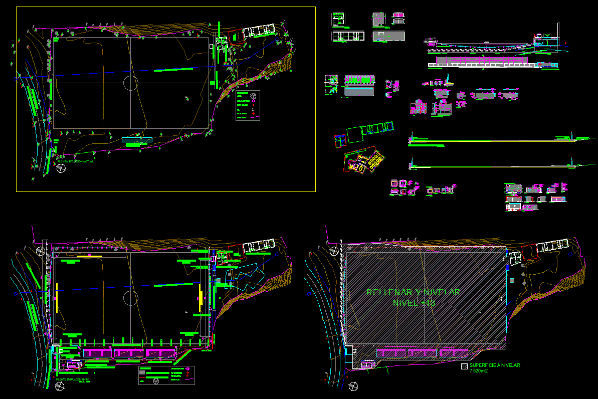 Multipurpose Auditorium 75x50m AutoCAD DWG Plan with Sections