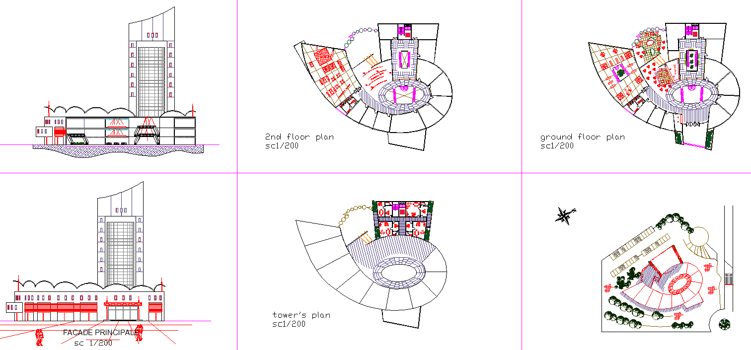 Modern Commercial Building CAD Drawing with Plan and Elevation Details