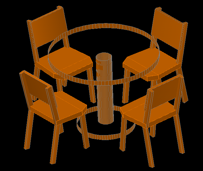 3D Dining Table Layout Design with Four Chairs in DWG Drawing File