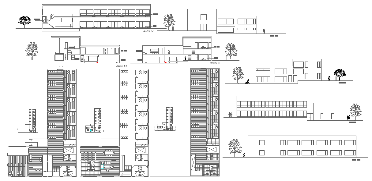 Health Centre Building Design with Section and Elevation DWG File