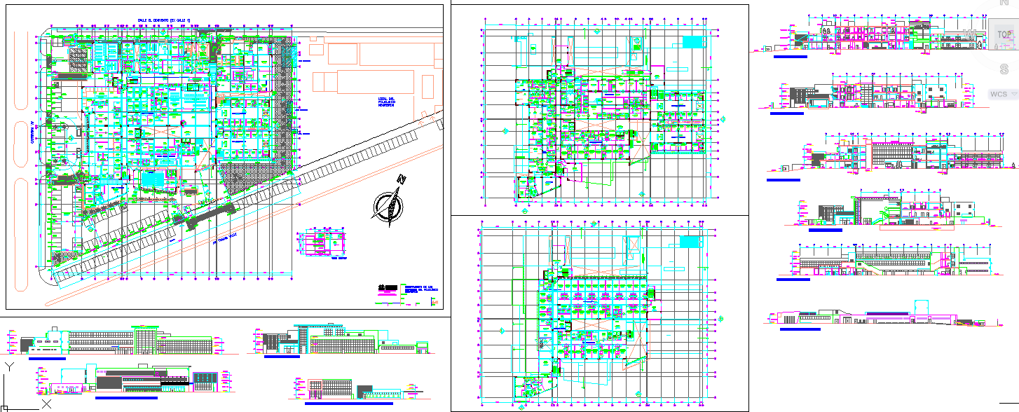 Hospital Building Project Layout with Floor Plans and Elevations