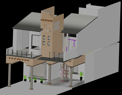 3D Modern House AutoCAD Drawing with Rendered Architectural Design