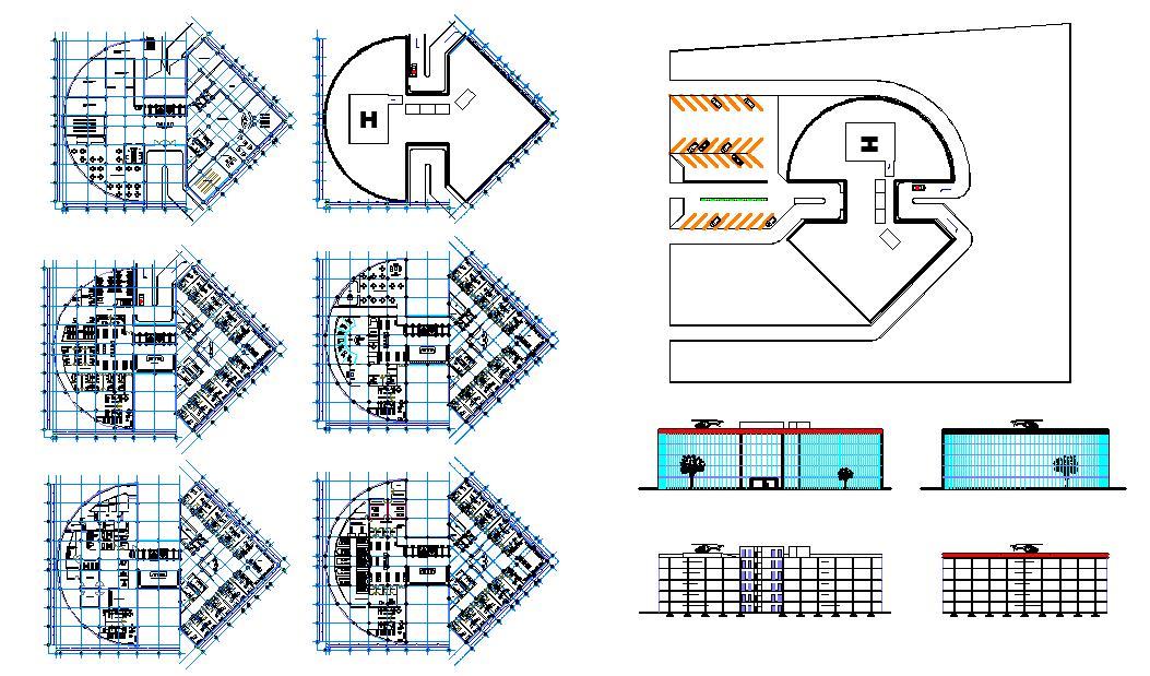 General Hospital Project DWG with Floor Plan and Elevation Layout
